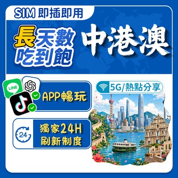 【飛網科技】大陸中國香港澳門網卡 中港澳網卡SIM卡eSIM 免翻墻吃到飽 3-15天香港網卡 澳門網卡可充值