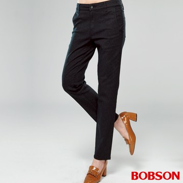 BOBSON 女款高腰仿毛料條紋直筒色褲 8215-87