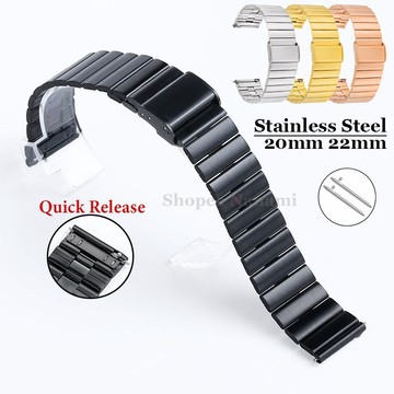 經典一珠不銹鋼錶帶 20 毫米 22 毫米快速釋放替換金屬折疊扣手鍊適用於智能手錶錶帶男士女士簡單腕帶適用於華為 Gt2