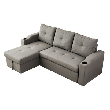 【多瓦娜】蓓芙莉收納機能型耐磨皮沙發床-二色(多功能/沙發床/收納)灰色