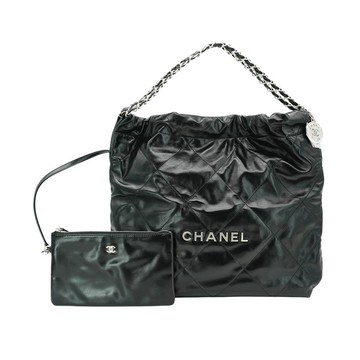 Chanel 22 銀logo中號肩背包(AS3261-黑)