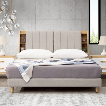 直人木業-LIVE潔白生活附USB插座和小夜燈立式收納5尺雙人床組