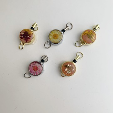 乾燥花伸縮扣 皮革頸繩 - 識別證 / 鑰匙圈 / 悠遊卡