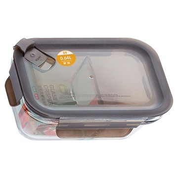 UdiLife 優的生活大師 氣孔式長形雙格玻璃保鮮盒 0.64L  1個  1 個容器 + 1 個蓋子