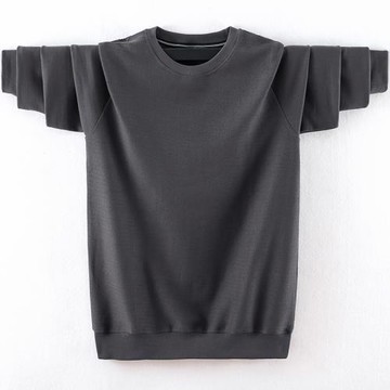 400g重磅厚實圓領純棉長袖T恤純色衛衣男士春秋加肥加大打底衫潮