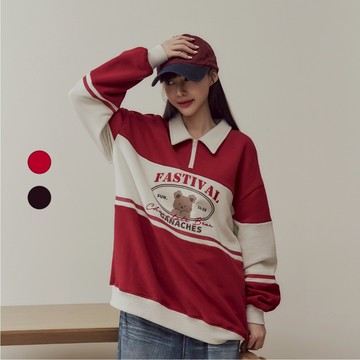 50% Fifty Percent｜軟軟兔美式拼接翻領T恤｜02582311006