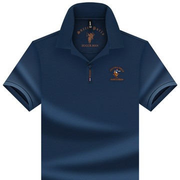 【新款熱賣】夏季新款套頭刺繡翻領短袖日常休閑現貨中年商務時尚純色polo衫男