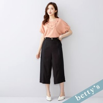 betty’s貝蒂思 格紋網布拼接牛仔寬褲 (黑色)