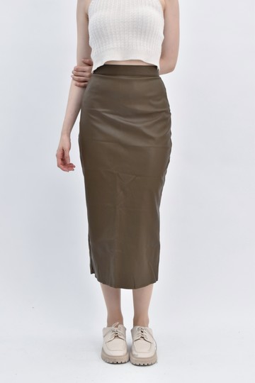 (S) noir質感皮質綠色長裙