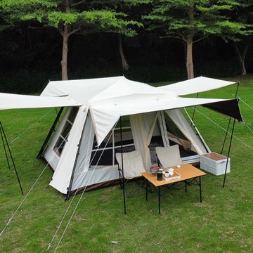 兩室一廳戶外黑膠防雨防曬大帳篷4-6人多人野營休閑露營便攜帳篷