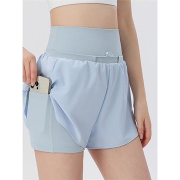 lulu Zasuy運動短褲女健身多口袋綁帶高腰瑜伽短褲速干透氣假兩件