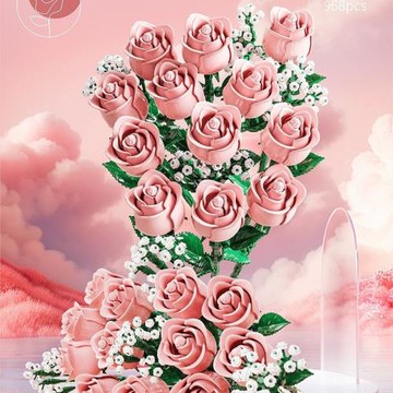 跨境積木花兼容樂高積木花束滿天星玫瑰擺件永生花拼裝玩具批發