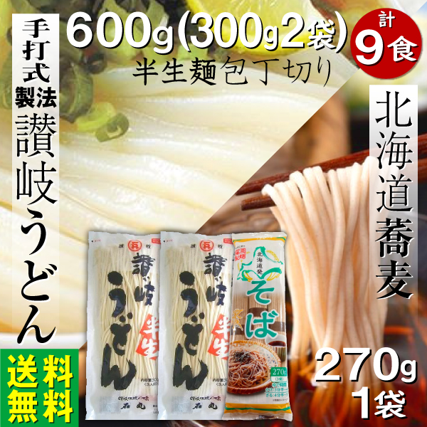 讃岐うどん 半生麺600ｇ つゆ4袋 蕎麦270g 9食 ギフト