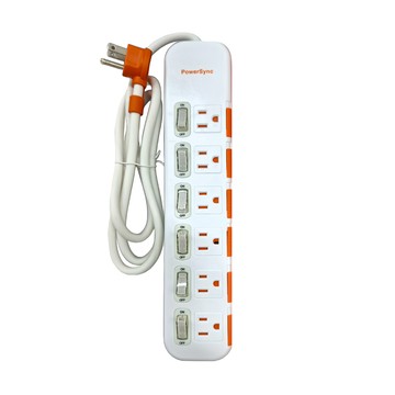 PowerSync 包爾星克 6開6插滑蓋防塵防雷擊延長用電源線組 3孔 TS6DB612 30 x 6.5 x 3.2cm 353g  1.2m  白色  1個