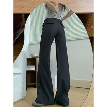 窄版微喇西裝褲女春秋喇叭褲低腰辣妹拖地褲休閑直筒褲小個子褲子