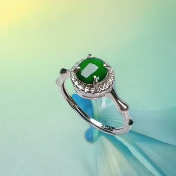 冰種老坑綠翡翠蛋面戒指 925純銀鑲嵌 | 天然A貨翡翠 | 送禮