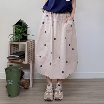 Hana-Mokuba花木馬日系女裝印花口袋造型裙_淺卡其