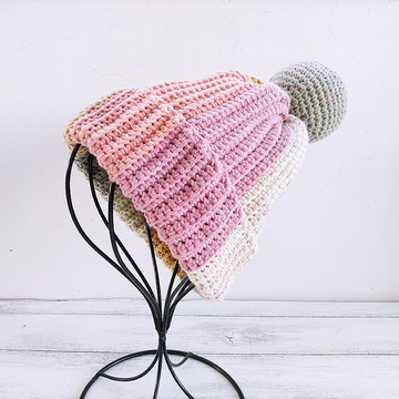 限量一件 童趣大毛線球噴點漸層段染棉柔毛線手工編織帽 毛線帽