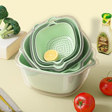 [特選]雙層洗菜盆瀝水籃八件套廚房客廳家用洗水果盤簡約塑料淘菜菜籃子