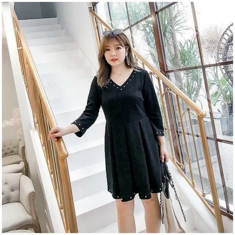 レディース 韓国ファッション ワンピース Vネック ミニ丈 フレアスカート カジュアル フェミニン オフコーデ Off お出かけ服 パーティ ブラック 黒 L Xl 2xl 3 通販 Lineポイント最大0 5 Get Lineショッピング