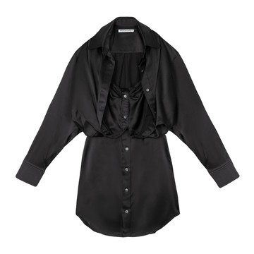 alexanderwang 真絲縐緞疊搭襯衫連衣裙