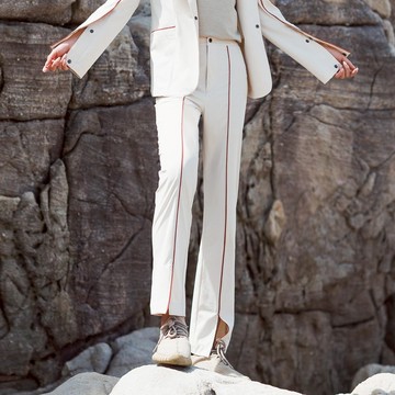 女士彈性西裝褲 (白沙色)