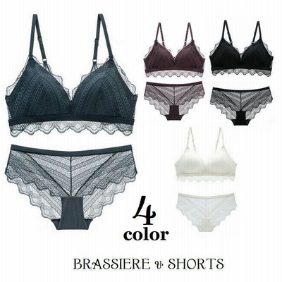 ブラジャー ショーツ 上下 レディース 4カップ パンティー 女性下着 2点 シースルー 透け感 2列3段ホック パンツ インナー 総