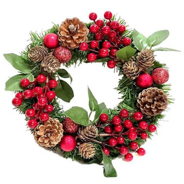 MODACore 摩達客 - 耶誕-台製歐風典雅10吋大地盛宴紅球果松果聖誕花圈_福臨圈(免組裝/台灣設計手工藝製)...