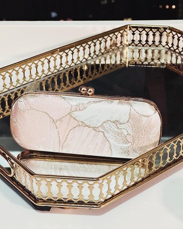 粉金花織錦緞眼鏡盒/筆盒/首飾盒