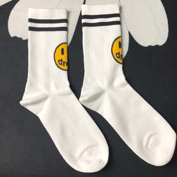 E7th.厚磅線條笑臉中筒襪