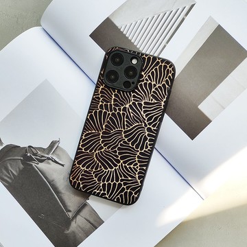 花海 | 素黑iphone16promax手機殼真皮15plus保護套蘋果14防摔13