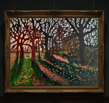 原畫・油彩「秋日黃昏的公園」畫作・F6(32×41cm) 藝術・帆布畫