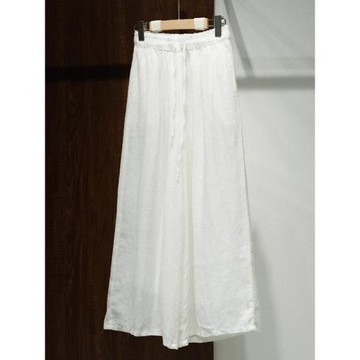 夏季薄款高腰亞麻闊腿褲女士柱麻褲子大碼媽媽寬松休閑棉麻九分褲