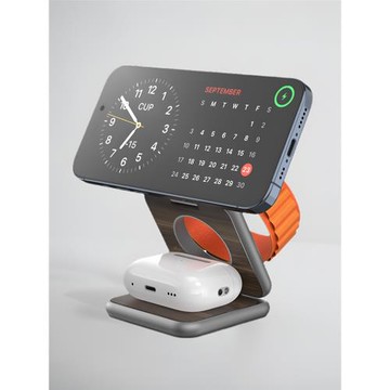 三合一磁吸木紋折疊無線充適用蘋果17新款iWatch手機耳機充電支架