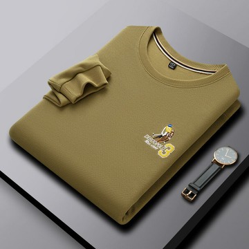 【新款熱賣】華夫格新級版新款秋冬季男士新款圓領刺繡純色輕商務衛衣男