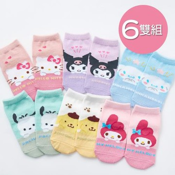 【ONEDER】三麗鷗雙色幼童直版襪 止滑短襪 酷洛米 大耳狗 09-14cm-6雙組(CN-A209.PN-A208)