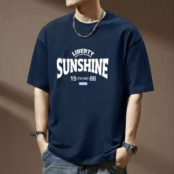 寬純棉短袖鬆t恤 大碼上衣 sunshine字母印花 男生T恤美式100%純棉衣服