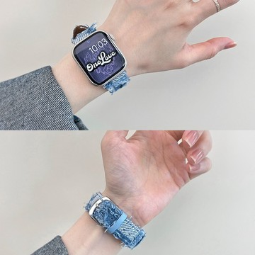牛仔流蘇折疊磁吸錶帶 適用於Apple watch11 10 9 8 7 6蘋果手錶腕帶40 42 44 45 46mm