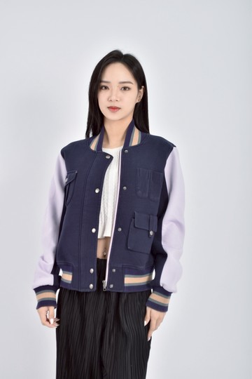 (L) gozo質感洗棉感棒球藍色外套