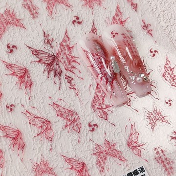 💗台灣出貨💗紅色中式蝴蝶國風美甲書法貼紙文藝新中式空谷嗜血蝶音防水指甲貼