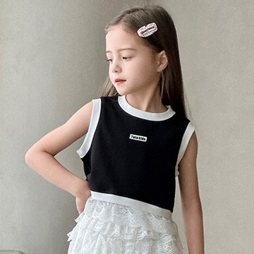 TUTU - 俏皮甜心撞色背心-蕾絲拼接-黑色