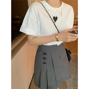 pinkeen煙灰色裙子女2025夏季新高腰氣質小眾設計感紐扣氣質短裙