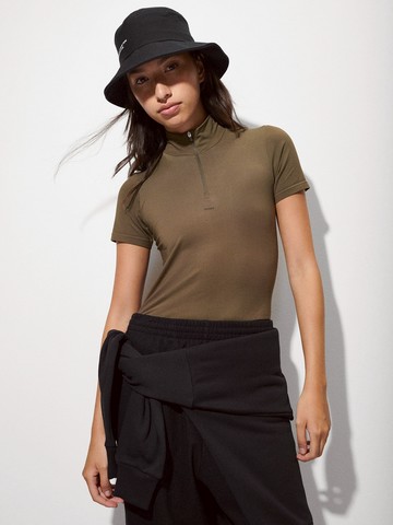 PANGAIA - Women's Plant-Stretch Zipped Top - soil brown - S S