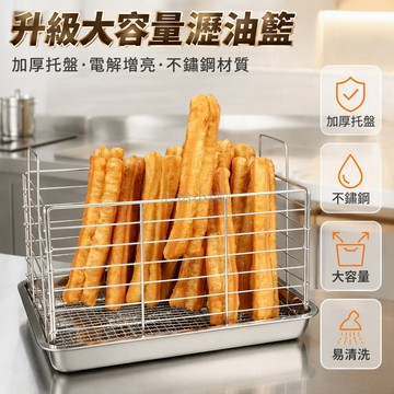 台灣出貨 加粗加厚不鏽鋼炸油籃 可折疊收納設計 底部鏤空濾油網格 小中大三尺寸 商用早餐攤位專用 附筷子卡扣