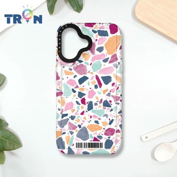 TRON IPHONE 16 大顆彩色幾何磨石子A款 防摔 MAGSAFE 磁吸 太空載具殼 透白 手機殼
