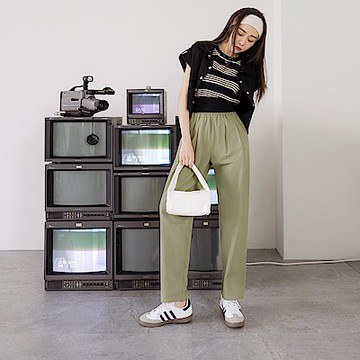 素色純棉腰鬆緊側邊口袋哈倫褲-OB嚴選