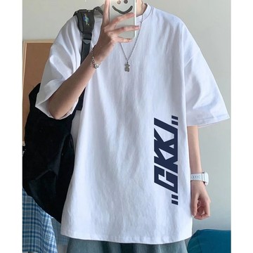 ⚡【M-5xl】平價促銷 落肩款五分袖 豎款字母印花T恤 潮牌衣服 大尺碼上衣 短T 情侶裝 男生衣服 短袖t恤