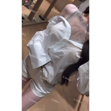 【台灣出貨/Z.Zebra】預購🖤設計感網紗假兩件燙鑽襯衫短褲兩件套 套裝 上衣 襯衫 襯衣 假兩件上衣 短褲 褲子