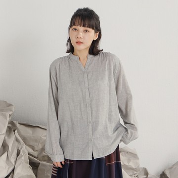 【MOSS CLUB】日系雙色紗棉布開襟長袖上衣 藍 灰