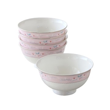 Just Home (五入組)粉雪骨瓷4.5吋飯碗  白色  1組